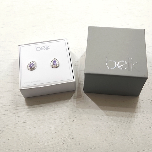 Amethyst Cubic Zirconia Pear Teardrop Shaped Stud Earrings - Picture 4 of 5